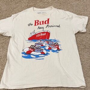 Budweiser Cream Tee with Red and Blue Graphic
